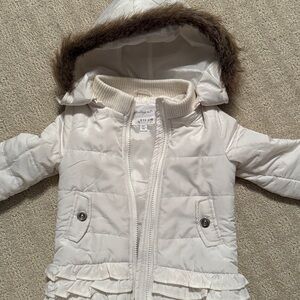 Starting Out Cream Hooded Jacket with Faux Fur